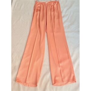 LAPOINTE Peach Fine Textured Satin Wide Leg Pants MD High Rise $690 Luxury Flowy